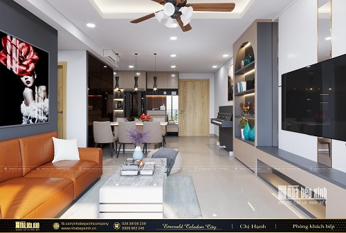 Thiết kế nội thất phòng khách bếp hiện đại căn Emerald Celadon City 112m2 - NBX416